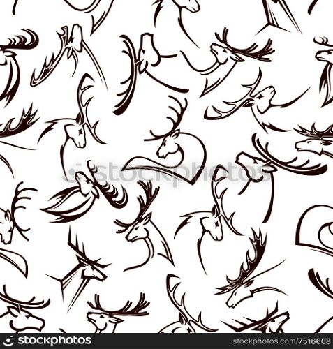Gorgeous deers heads seamless pattern of reindeers and elks, white tailed deers, mooses and fallow deers with powerful antlers. Deer heads seamless pattern background