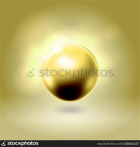 Gorgeous golden spherical pearl bead hanging over warm beige background
