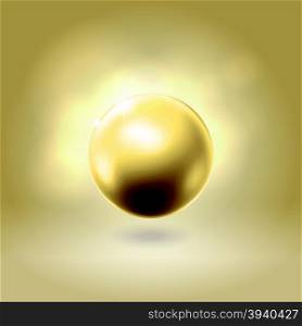 Gorgeous golden spherical pearl bead hanging over warm beige background