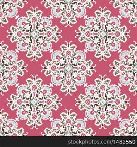 Gorgeous seamless patchwork pattern from blue and white oriental tiles, ornaments. Can be used for wallpaper, backgrounds, decoration for your design, ceramic, page fill and more. Luxury oriental tile seamless pattern. Pink vintage motif