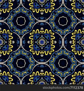 Gorgeous seamless patchwork pattern from blue and white oriental tiles, ornaments. Can be used for wallpaper, backgrounds, decoration for your design, ceramic, page fill and more.. Blue vector seamless ceramic tile design pattern