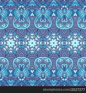 Gorgeous seamless winter decor pattern from blue and white oriental decorative tiles, ornaments.. blue ornamental pattern vector seamless design