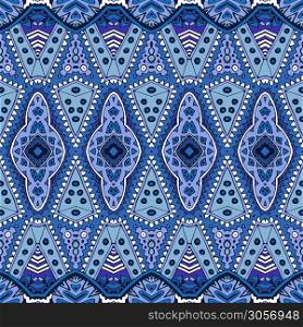 Gorgeous seamless winter decor pattern from blue and white oriental tiles, ornaments. Can be used for wallpaper, backgrounds, decoration for your design, ceramic, page fill and more.. Blue abstract geometric mosaic vintage seamless pattern ornamental.