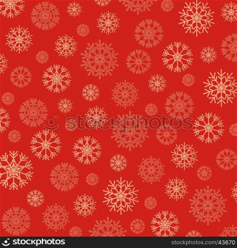 Gorgeous snowflakes background in golden and red. Vector illustration