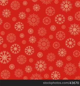 Gorgeous snowflakes background in golden and red. Vector illustration