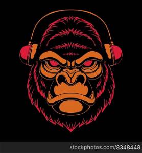 Gorilla headphones vector illustration