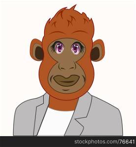 Gorilla in suit. Cartoon of the gorilla in suit on white background is insulated