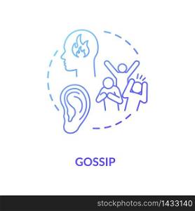 Gossip blue concept icon. People talk negatively. Ear listen to fake story. Group chat. Verbal bullying. Spread rumors idea thin line illustration. Vector isolated outline RGB color drawing. Gossip blue concept icons