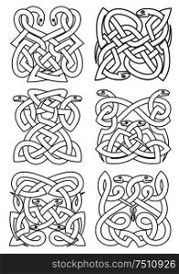 Gothic celtic animal patterns of coiled snakes in traditional knot ornaments. Vintage embellishment, totem, pattern, tattoo or t-shirt print usage