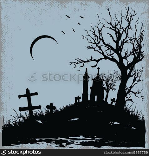 Gothic Cemetery Scene with Moon and Tree