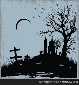 Gothic Cemetery Scene with Moon and Tree
