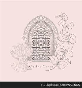 Gothic gate hand drawn sketch vintage doors vector image
