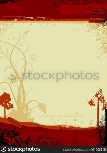 Gothic illustrated background in red and orange with a floral design
