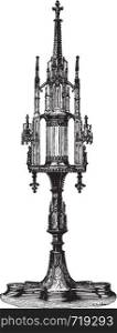 Gothic monstrance from the fifteenth century, vintage engraved illustration. Industrial encyclopedia E.-O. Lami - 1875.