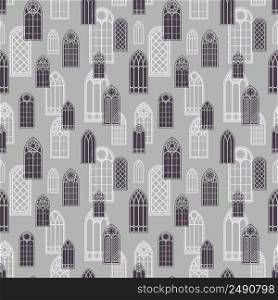 Gothic windows seamless pattern. Silhouette of vintage stained glass church frames. Vector. Gothic windows seamless pattern. Silhouette of vintage stained glass church frames. Vector.