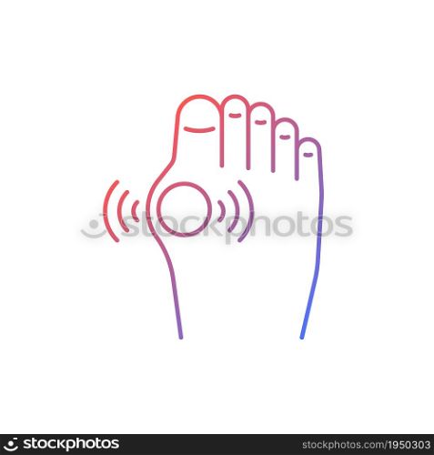 Gout gradient linear vector icon. Inflammatory arthritis type. Uric acid buildup. Affecting joint in big toe. Thin line color symbol. Modern style pictogram. Vector isolated outline drawing. Gout gradient linear vector icon