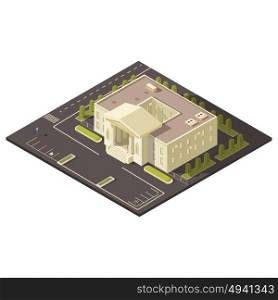 Government Building Concept . Government building concept with parking and lawns and trees isometric vector illustration