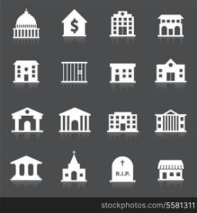Government building icons set of hospital fire station cemetery isolated vector illustration
