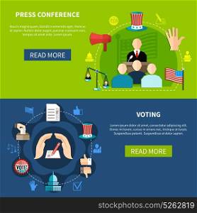 Government Elections Press Conference Concept . Government elections press conference concept 2 flat banners set abstract isolated flat vector illustration