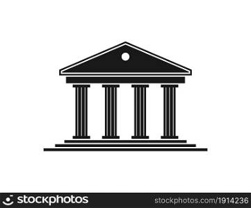 Government icon. Building of court. Black house with pillar in roman style. Architecture for greek museum, bank, university and courthouse. Silhouette on white background. Federal structure. Vector.. Government icon. Building of court. Black house with pillar in roman style. Architecture for greek museum, bank, university and courthouse. Silhouette on white background. Federal structure. Vector