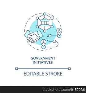 Government initiatives turquoise concept icon. Regulation. Key supply chain strategy abstract idea thin line illustration. Isolated outline drawing. Editable stroke. Arial, Myriad Pro-Bold fonts used. Government initiatives turquoise concept icon