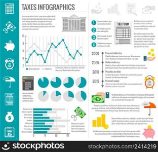 Government tax money finance cut paying reducing symbols infographics set with charts vector illustration
