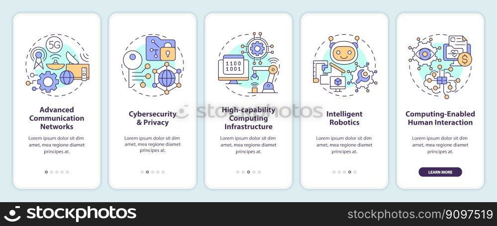 Governmental IT funding onboarding mobile app screen. Finance walkthrough 5 steps editable graphic instructions with linear concepts. UI, UX, GUI template. Myriad Pro-Bold, Regular fonts used. Governmental IT funding onboarding mobile app screen