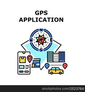 Gps Application Vector Icon Concept. Gps Application For Tracking Order On Delivery Service Web Site And Finding Direction On City Street. Compass For Orientation Color Illustration. Gps Application Vector Concept Color Illustration