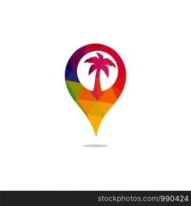 GPS beach sign vector logo design. GPS and palm tree icon. Navigation vector logo. Navigation vector icon.