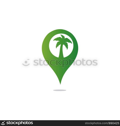 GPS beach sign vector logo design. GPS and palm tree icon. Navigation vector logo. Navigation vector icon.