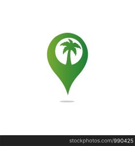 GPS beach sign vector logo design. GPS and palm tree icon. Navigation vector logo. Navigation vector icon.