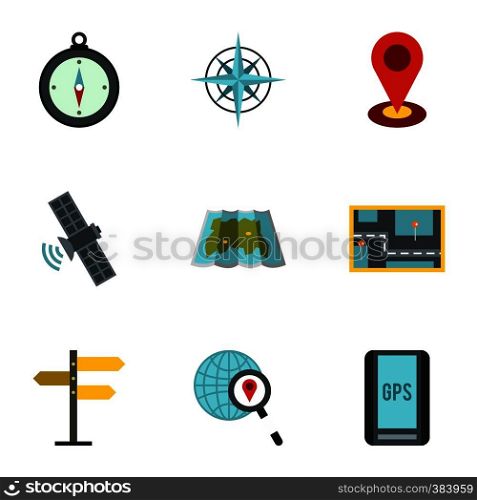 GPS icons set. Flat illustration of 9 GPS vector icons for web. GPS icons set, flat style