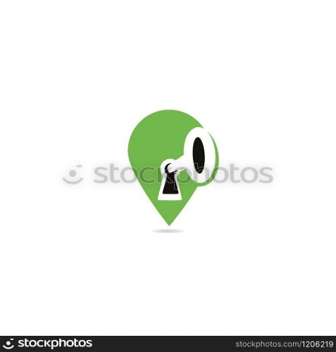 GPS key hole logo design. Geo location pin and keyhole logo.
