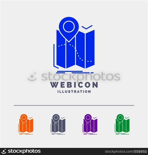 gps, location, map, navigation, route 5 Color Glyph Web Icon Template isolated on white. Vector illustration. Vector EPS10 Abstract Template background