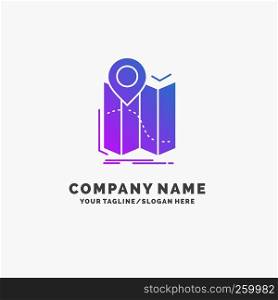 gps, location, map, navigation, route Purple Business Logo Template. Place for Tagline.