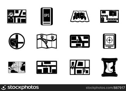 Gps map icon set. Simple set of gps map vector icons for web design isolated on white background. Gps map icon set, simple style