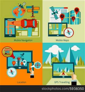 GPS navigation design concept set with mobile maps flat icons isolated vector illustration. Gps Navigation Set
