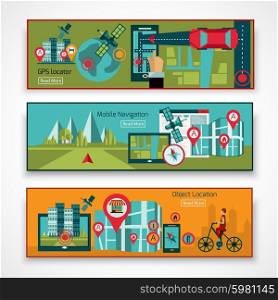 GPS navigation horizontal banner set with mobile object location elements isolated vector illustration. Gps Navigation Banner Set