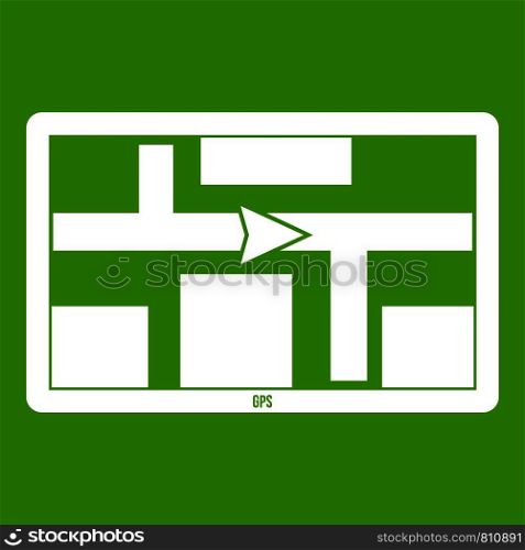 GPS navigation icon white isolated on green background. Vector illustration. GPS navigation icon green