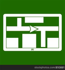 GPS navigation icon white isolated on green background. Vector illustration. GPS navigation icon green