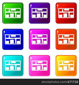 GPS navigation icons of 9 color set isolated vector illustration. GPS navigation icons 9 set