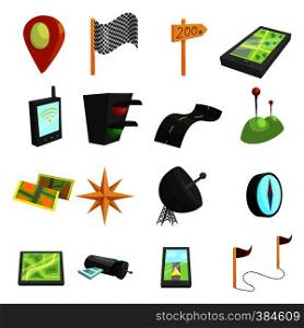 GPS navigation icons set. Cartoon illustration of 16 GPS navigation vector icons for web. GPS navigation icons set, cartoon style