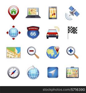 Gps navigation icons set with compass route traffic marker isolated vector illustration