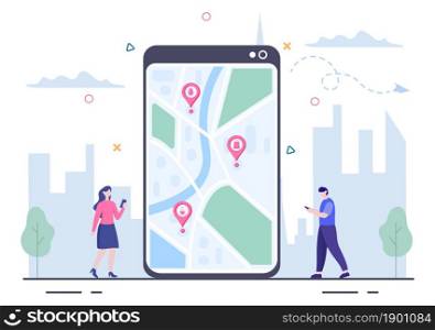 GPS Navigation Map and Compass on Location Search Application Shows the Position or Route you are Going. Background Vector Illustration