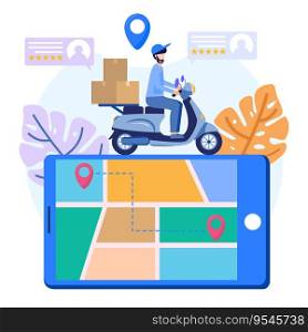 GPS navigation map concept vector illustration, Smartphone map application and red pinpoint on screen. Directions to the specified location.