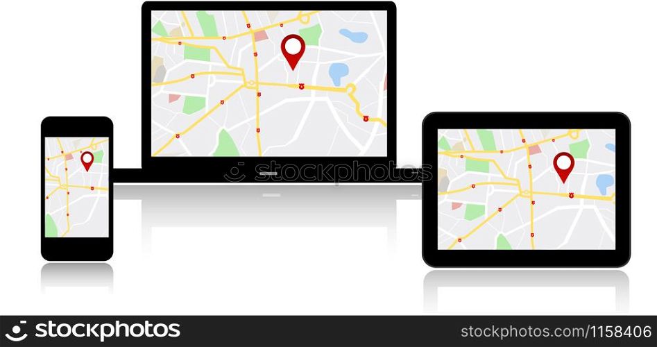 GPS Navigation map on on media technology devices