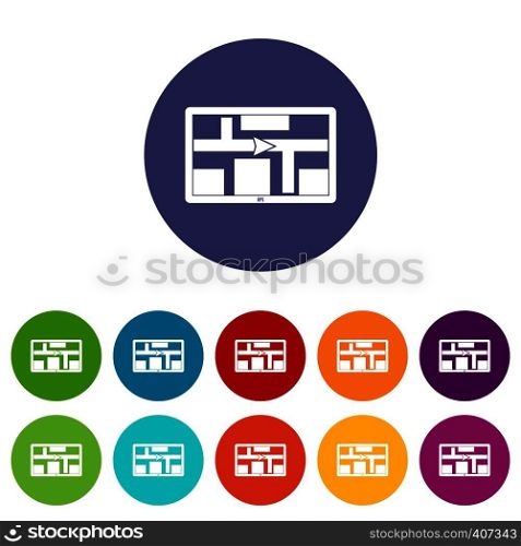 GPS navigation set icons in different colors isolated on white background. GPS navigation set icons