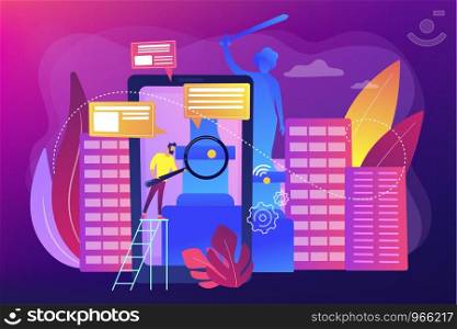 GPS navigator, mobile app for travelers, trip guide, website forum. Smart destinations project, smart city tags, enjoy your digital travel concept. Bright vibrant violet vector isolated illustration. Smart destinations project concept vector illustration