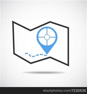 GPS.navigator pin blue color mock up with map on white background. vector illustration