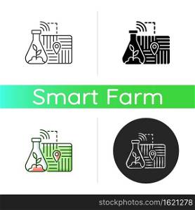 GPS soil s&ling icon. Precision agriculture. Smart farm. Navigate for accurate s&ling locations. Linear black and RGB color styles. Isolated vector illustrations. GPS soil s&ling icon